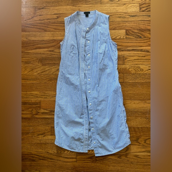 Blue and White JCrew Collection Sleeveless Sheath Dress with Tie Front - Picture 2 of 4